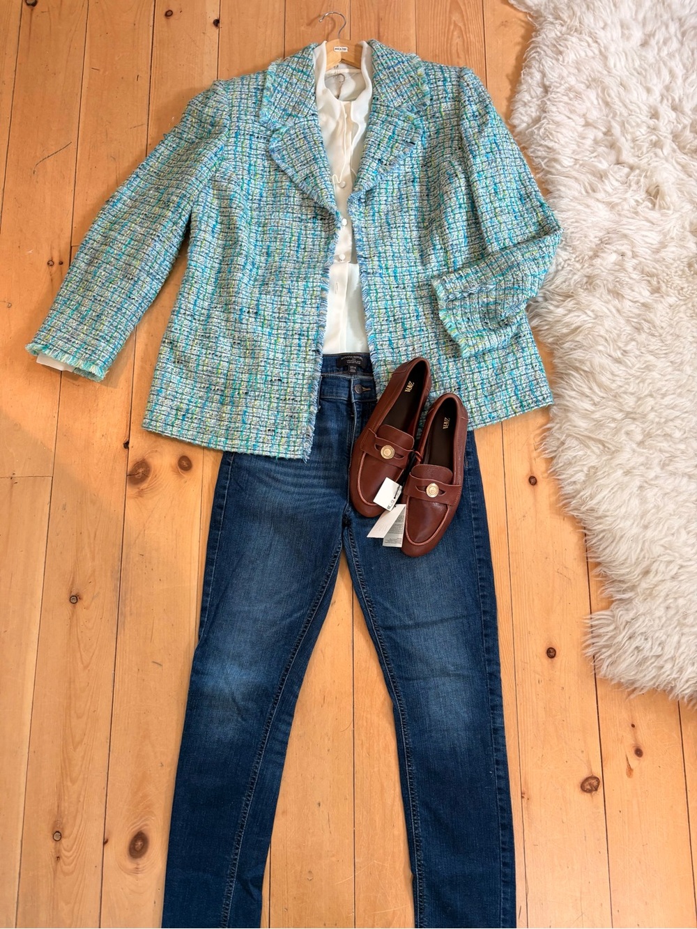 SZ 16Tweed Jacket in Aqua Multi-Color
